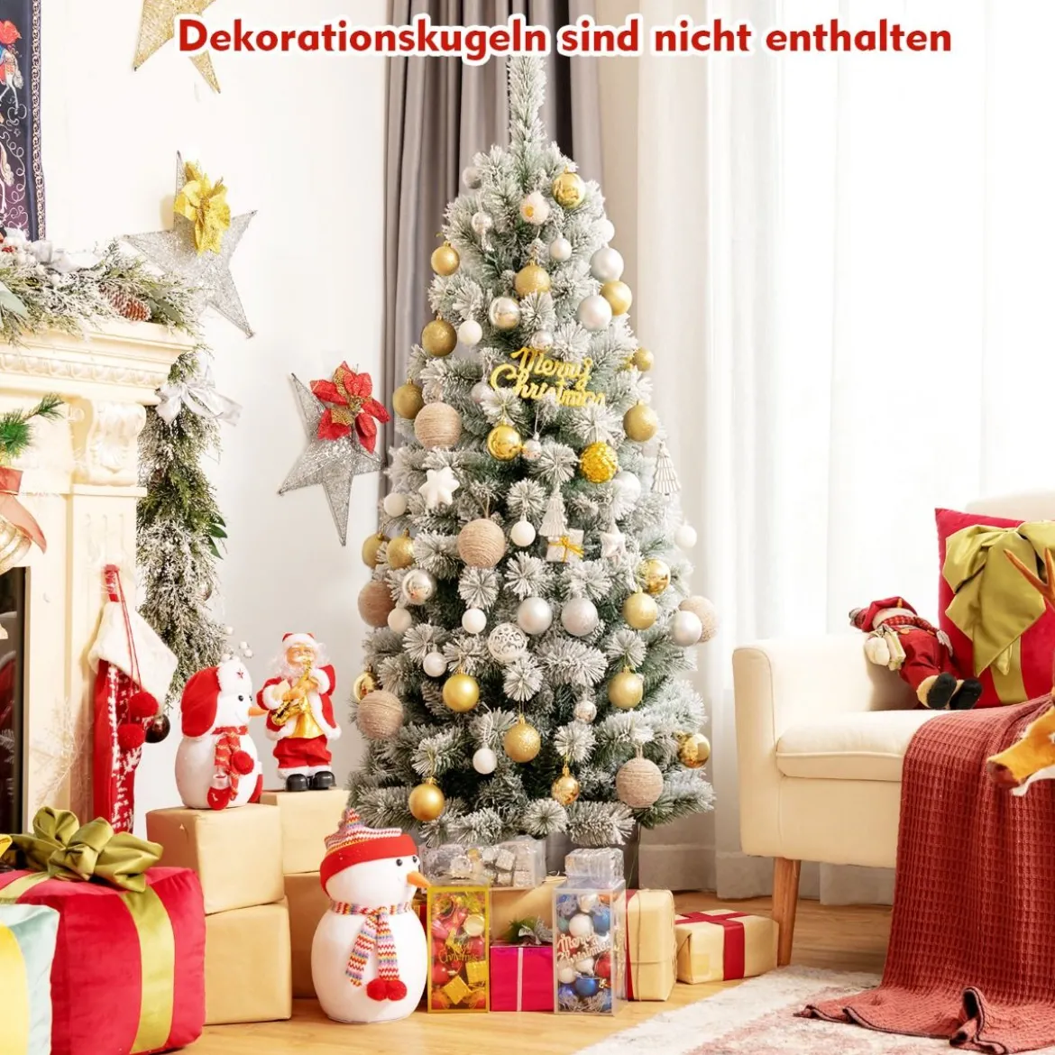 180 cm Künstlicher Weihnachtsbaum mit 200 Farbwechselnden LED-Lichtern