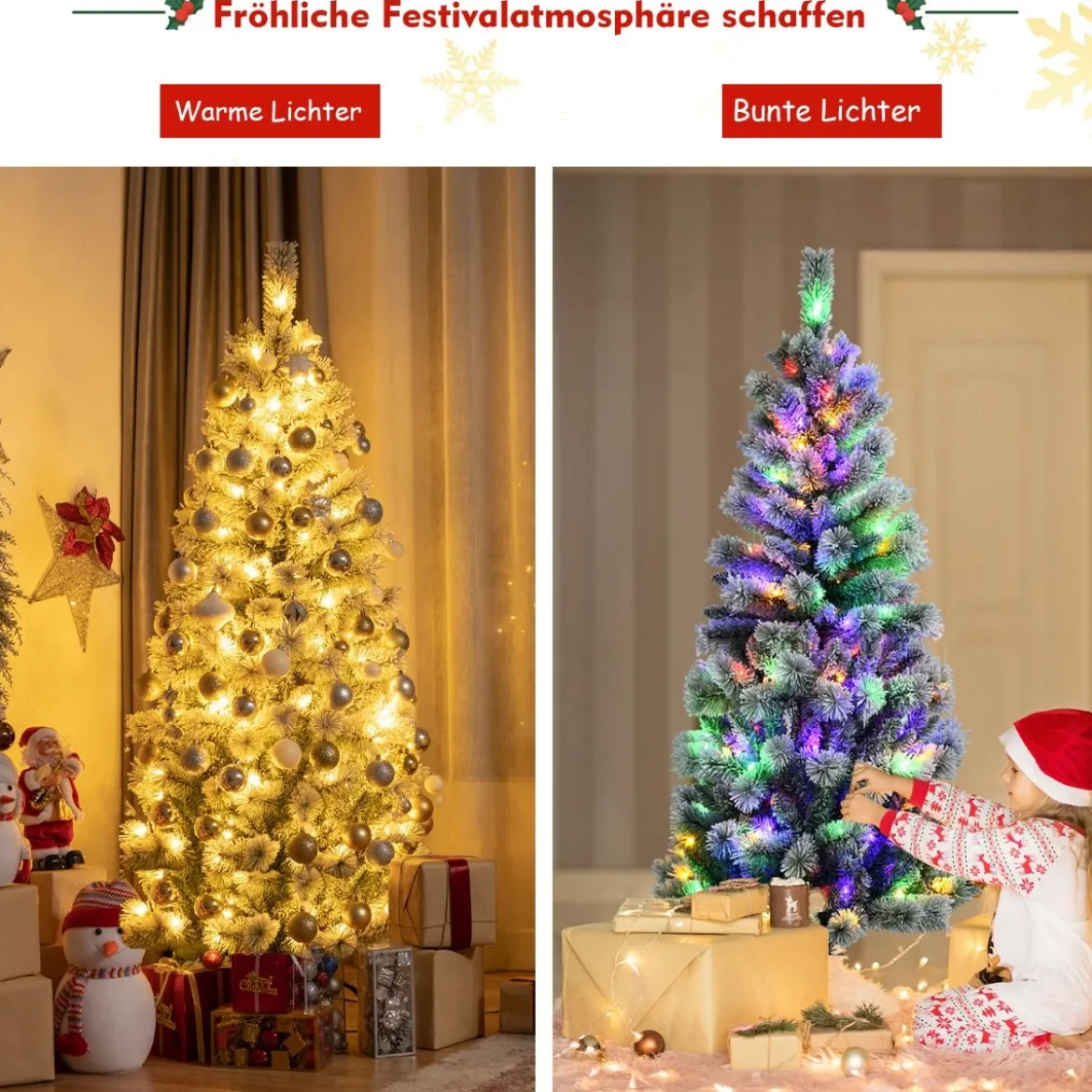 180 cm Künstlicher Weihnachtsbaum mit 200 Farbwechselnden LED-Lichtern