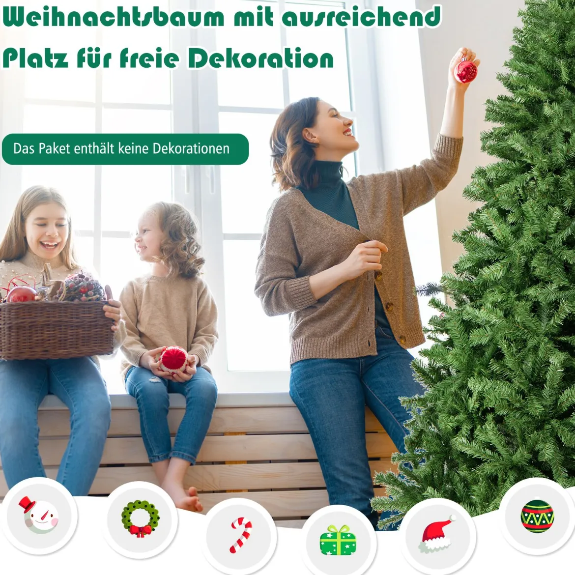 270cm Künstlicher Weihnachtsbaum mit Klappsystem & 2132 Spitzen PVC Nadeln Tannenbaum