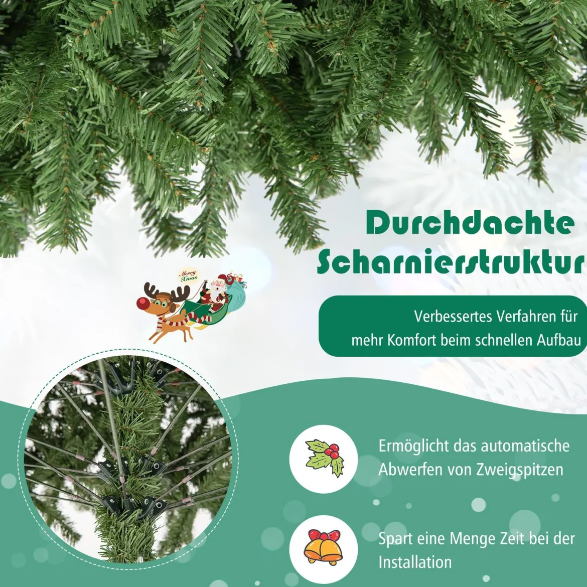 270cm Künstlicher Weihnachtsbaum mit Klappsystem & 2132 Spitzen PVC Nadeln Tannenbaum