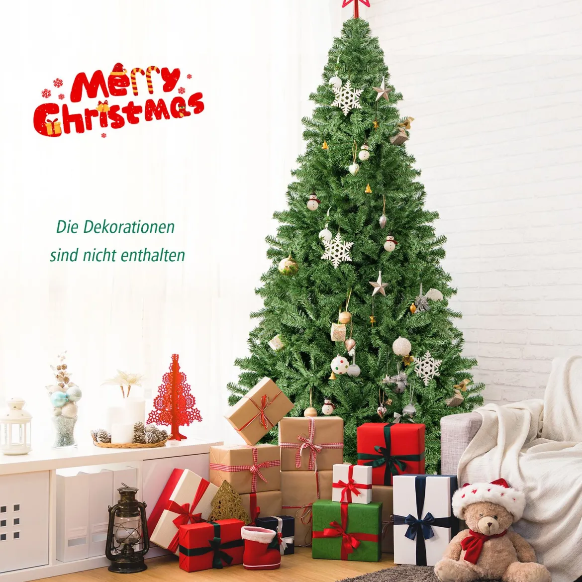 270cm Künstlicher Weihnachtsbaum mit Klappsystem & 2132 Spitzen PVC Nadeln Tannenbaum