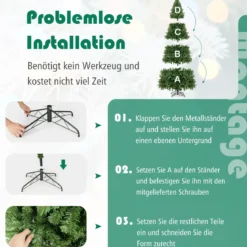 270cm Künstlicher Weihnachtsbaum mit Klappsystem & 2132 Spitzen PVC Nadeln Tannenbaum