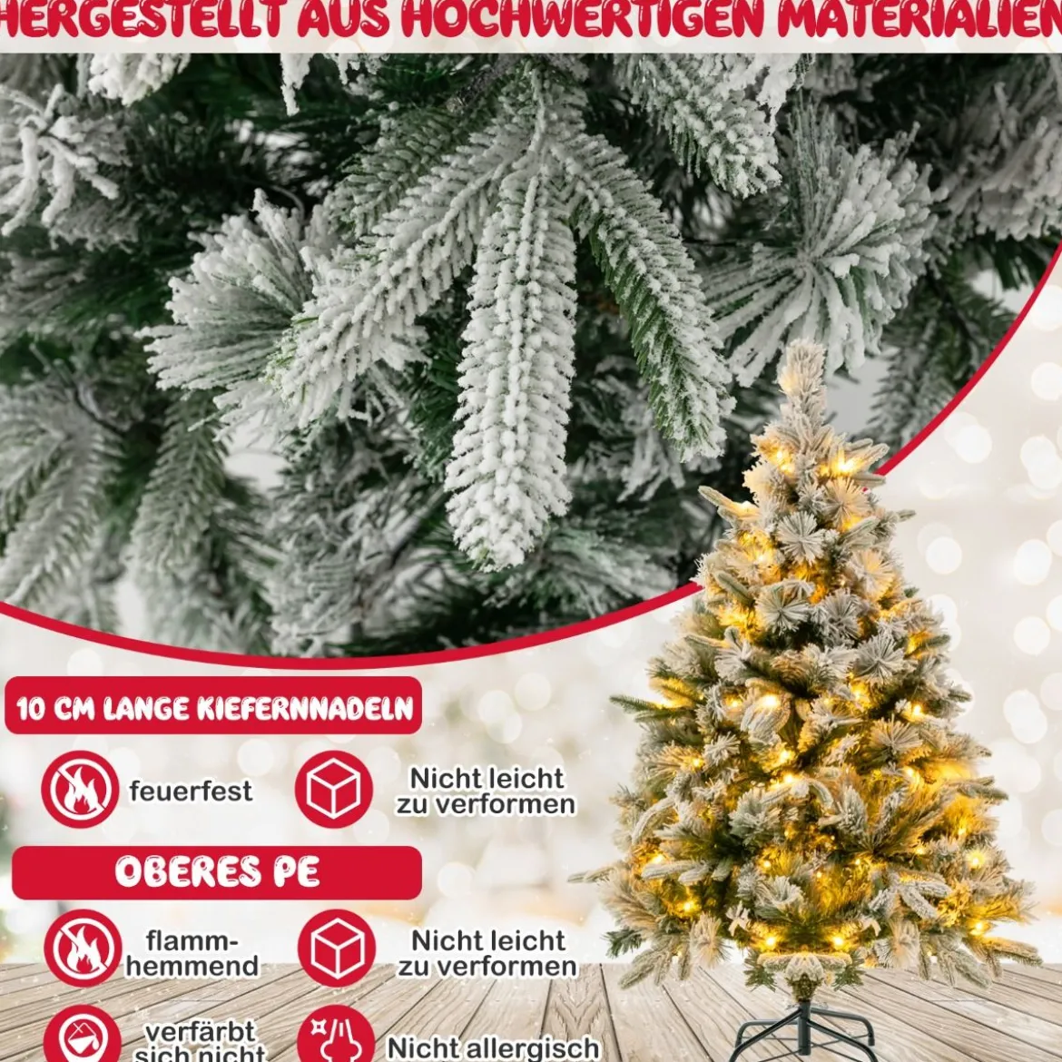 136 cm Künstlicher Weihnachtsbaum mit Schnee & 150 Warmweißen LED-Lichtern Grün