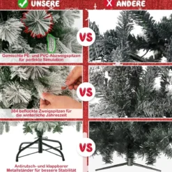 136 cm Künstlicher Weihnachtsbaum mit Schnee & 150 Warmweißen LED-Lichtern Grün