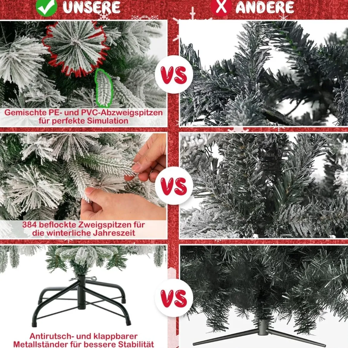 136 cm Künstlicher Weihnachtsbaum mit Schnee & 150 Warmweißen LED-Lichtern Grün