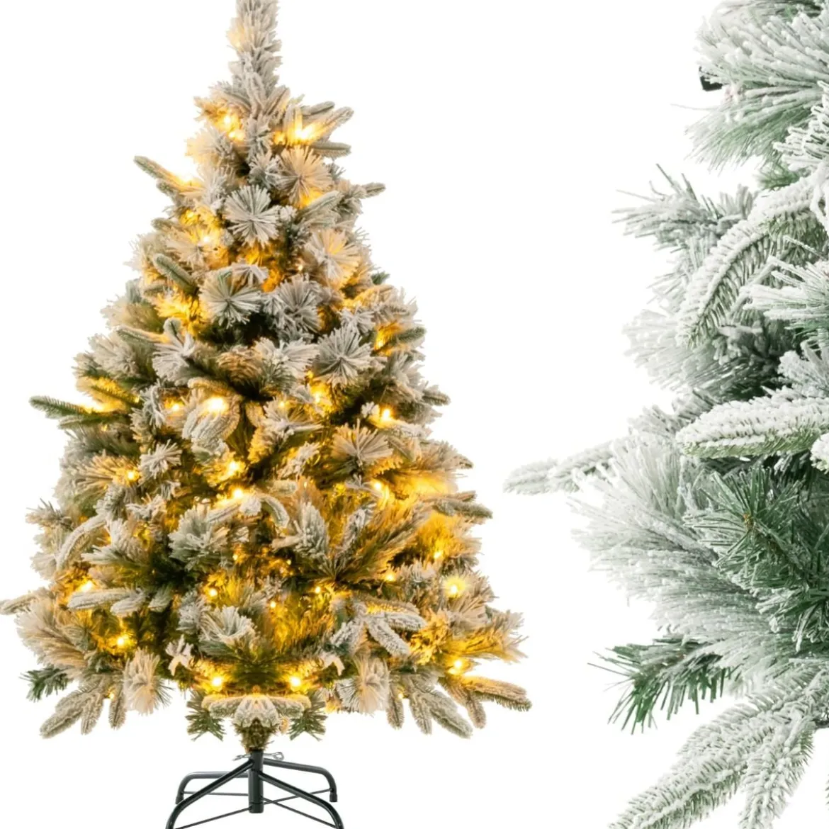 136 cm Künstlicher Weihnachtsbaum mit Schnee & 150 Warmweißen LED-Lichtern Grün