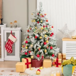 136 cm Künstlicher Weihnachtsbaum mit Schnee & 150 Warmweißen LED-Lichtern Grün