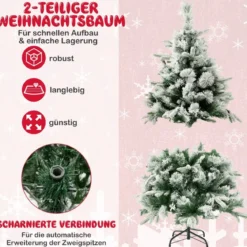 136 cm Künstlicher Weihnachtsbaum mit Schnee & 150 Warmweißen LED-Lichtern Grün