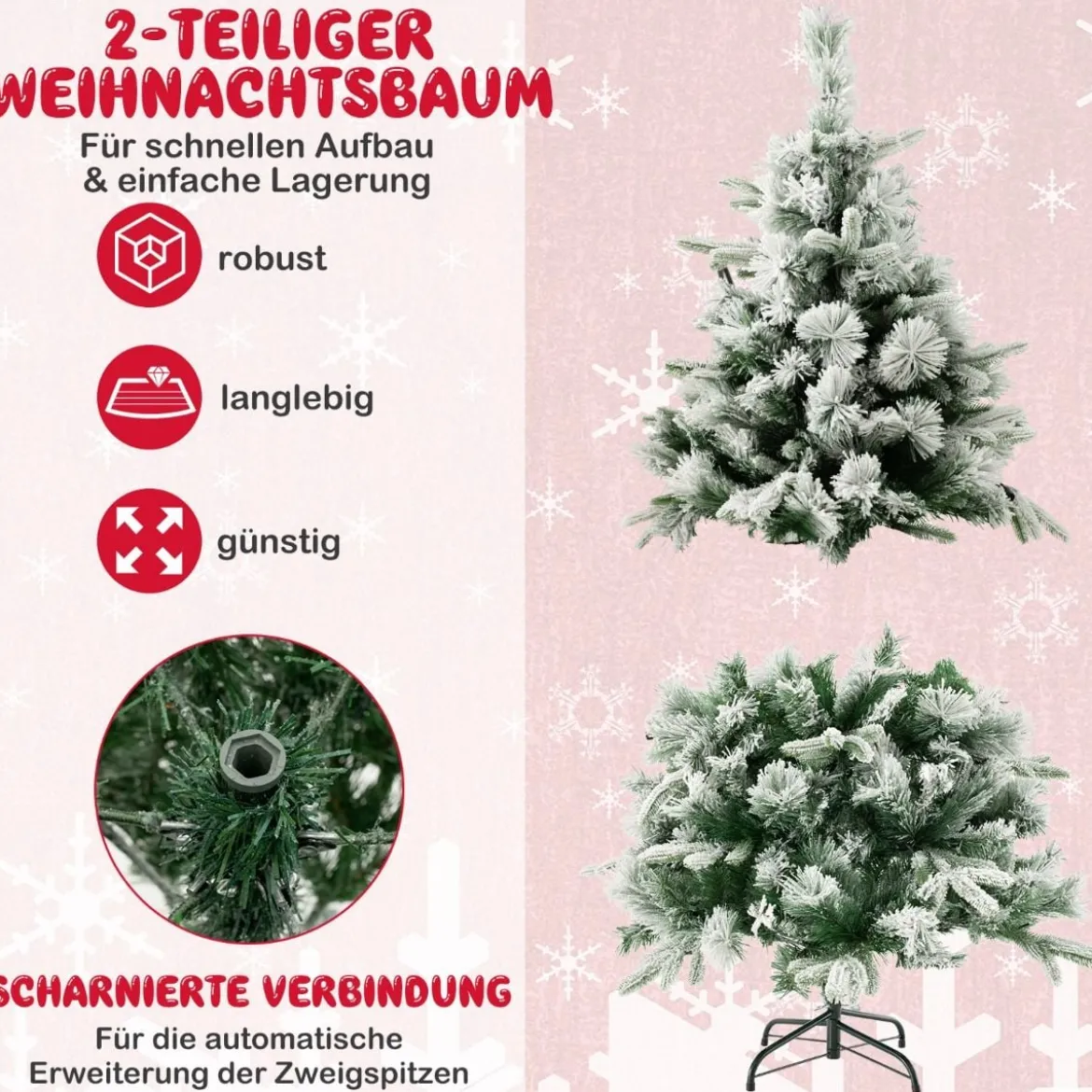 136 cm Künstlicher Weihnachtsbaum mit Schnee & 150 Warmweißen LED-Lichtern Grün
