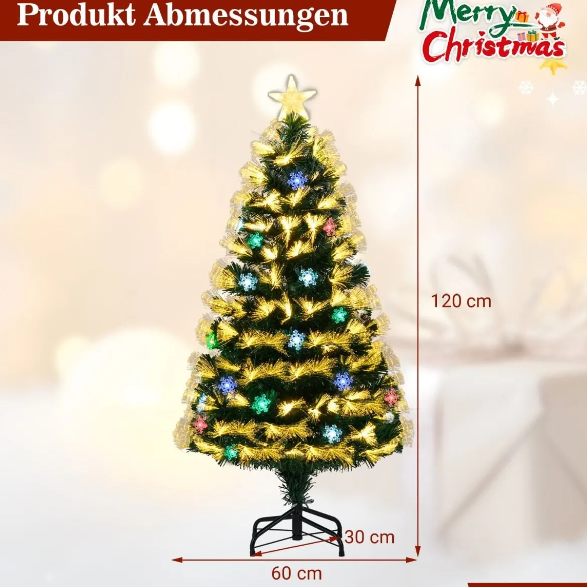 120 cm Künstlicher Weihnachtsbaum mit Beleuchtung & Sternspitze Mini Tannenbaum Christbaum