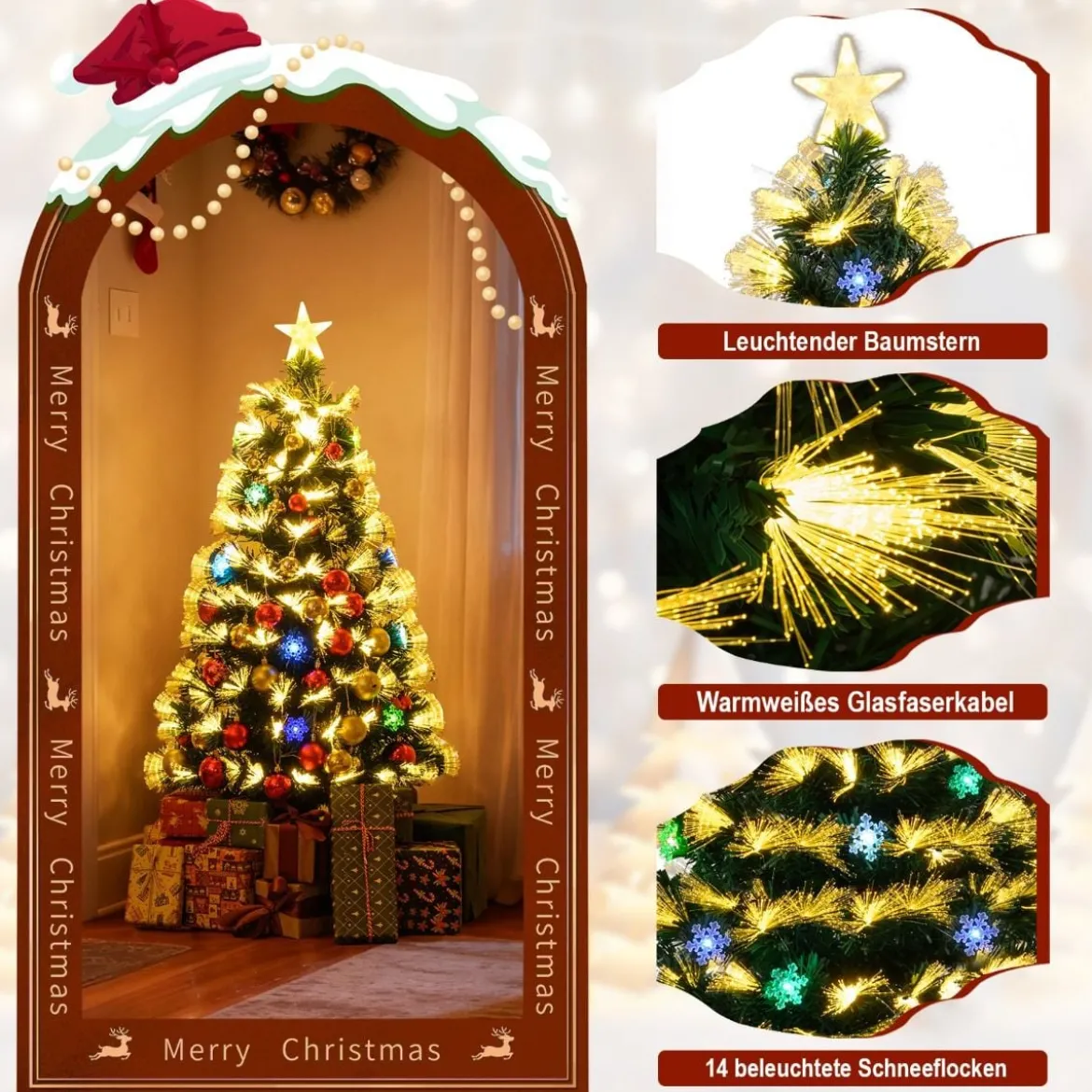 120 cm Künstlicher Weihnachtsbaum mit Beleuchtung & Sternspitze Mini Tannenbaum Christbaum