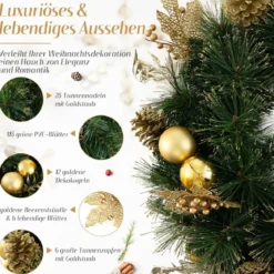 60 cm künstlicher Weihnachtskranz mit 35 Warmweißen LEDs & Kieferzapfen & Beeren