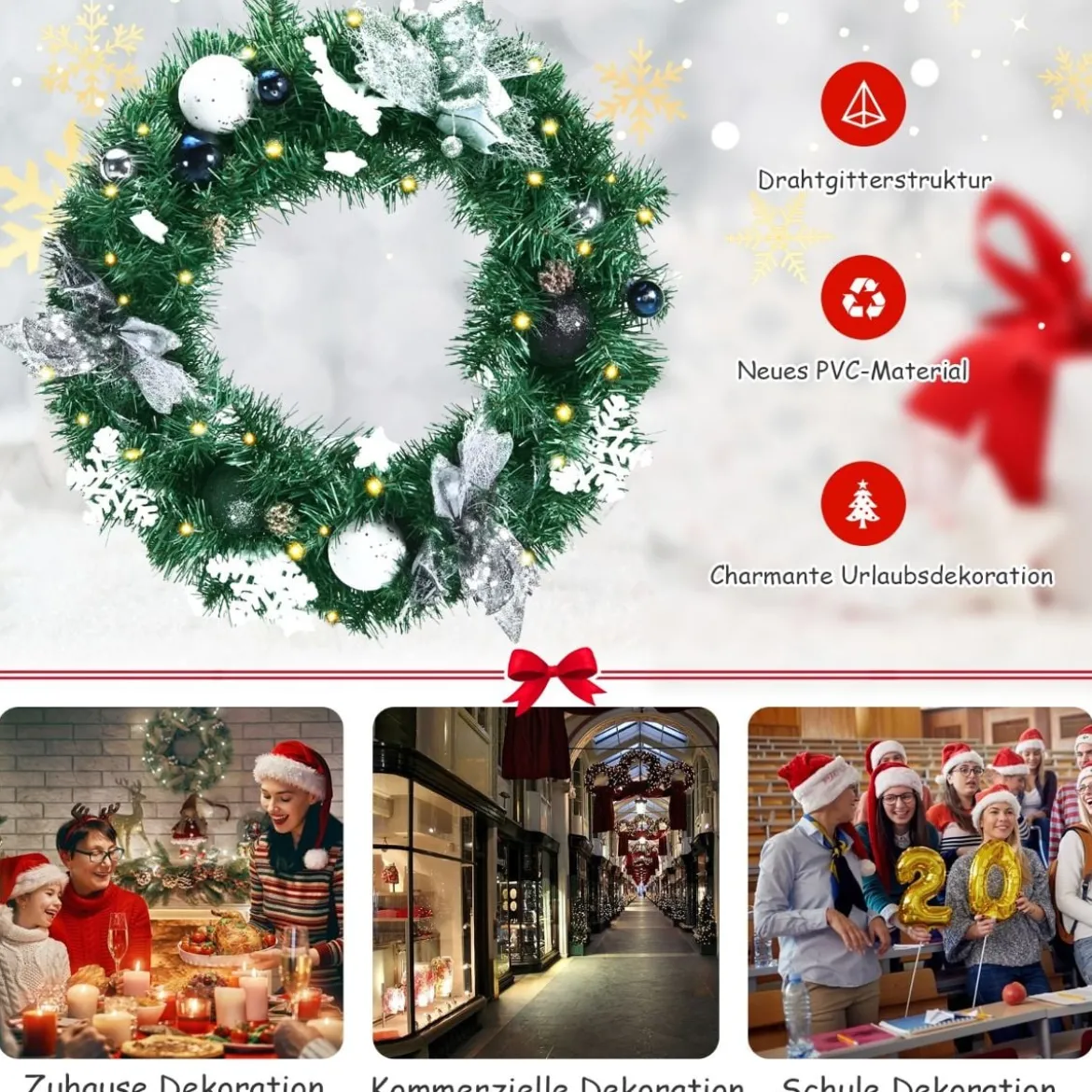 Ø 50 cm künstlicher Weihnachtskranz LED Beleuchteter Türkranz Kiefernkranz Weihnachtsgirlande