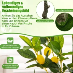 80 cm Künstlicher Zitronenbaum Limonenbaum mit Topf & 9 Zitronen Kunstpflanze mit Früchten