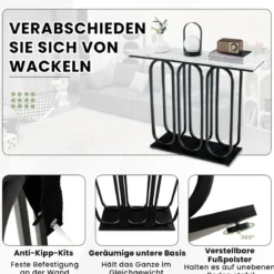 100 cm Konsolentisch aus Kunstmarmor mit Verstellbaren Fußpolstern &Metallrahmen & Kippschutz-Sets