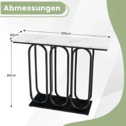 100 cm Konsolentisch aus Kunstmarmor mit Verstellbaren Fußpolstern &Metallrahmen & Kippschutz-Sets