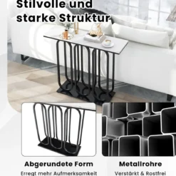 100 cm Konsolentisch aus Kunstmarmor mit Verstellbaren Fußpolstern &Metallrahmen & Kippschutz-Sets