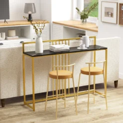 120 cm Konsolentisch mit Marmoroptik & Goldfarbenem Metallgestell Moderner Flurtisch Schwarz