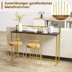 120 cm Konsolentisch mit Marmoroptik & Goldfarbenem Metallgestell Moderner Flurtisch Schwarz