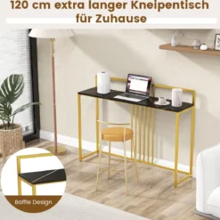 120 cm Konsolentisch mit Marmoroptik & Goldfarbenem Metallgestell Moderner Flurtisch Schwarz