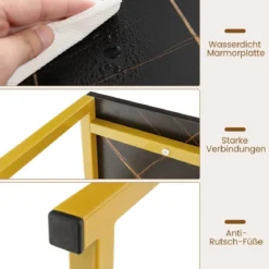 120 cm Konsolentisch mit Marmoroptik & Goldfarbenem Metallgestell Moderner Flurtisch Schwarz