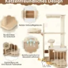 139 cm Kratzbaum aus Holz mit Höhle & Hängematte & Sisalpfosten & Kissen