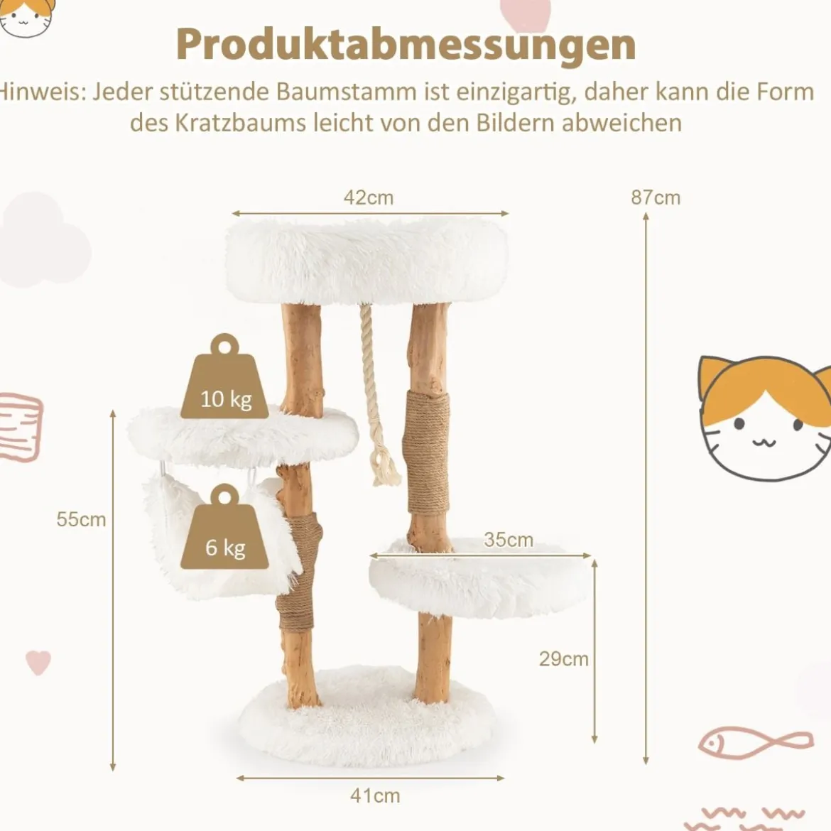 87 cm Kratzbaum aus Massivholz mehrschichtiges Katzenaktivitätszentrum
