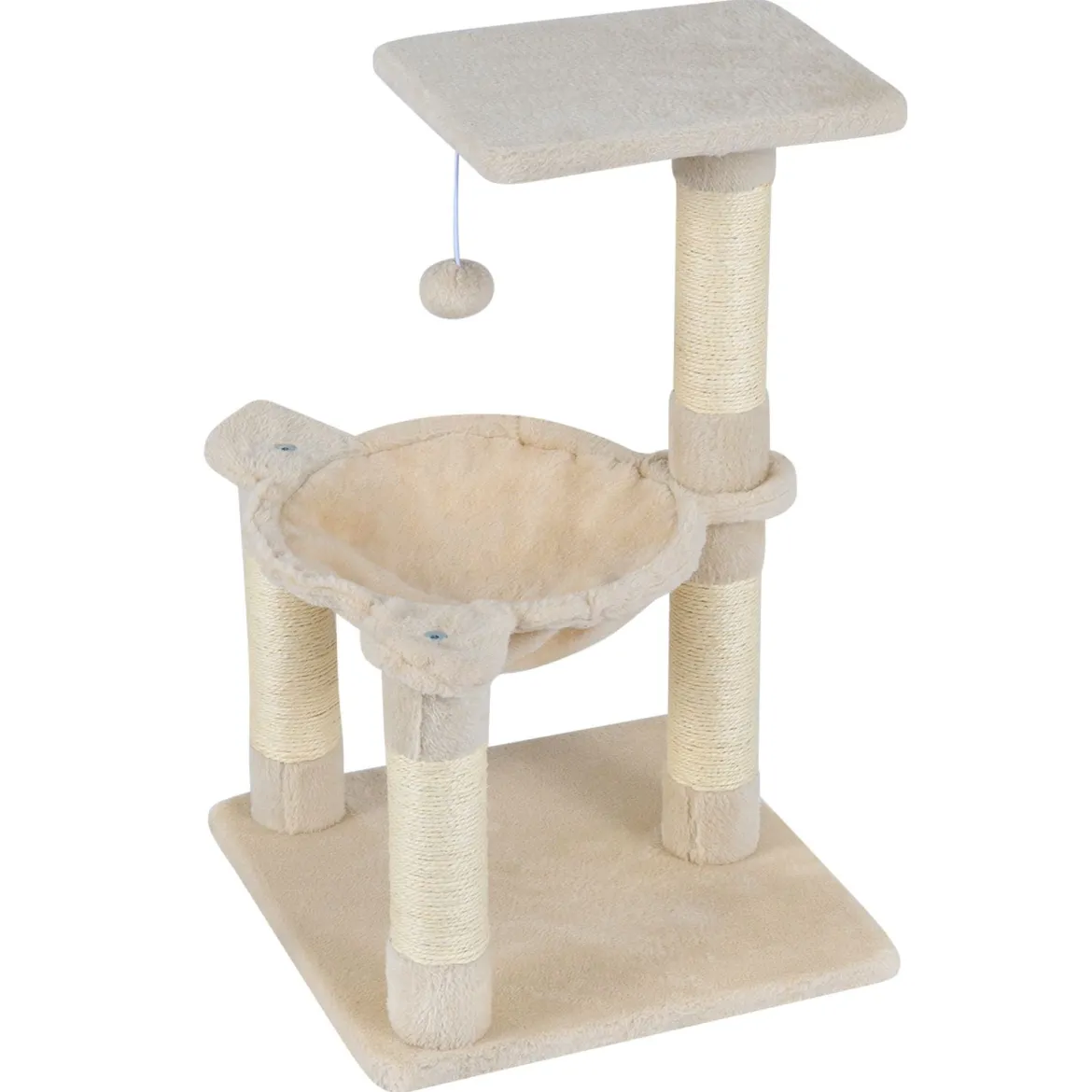 64cm Kratzbaum Aussichtsplatz Hängematte Sisal Kratzstämme Ball Kletterplattformen Beige