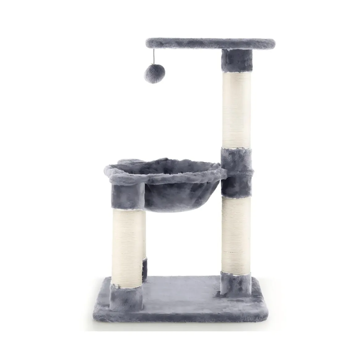64cm Kratzbaum Aussichtsplatz Hängematte Sisal Kratzstämme Ball Kletterplattformen Grau