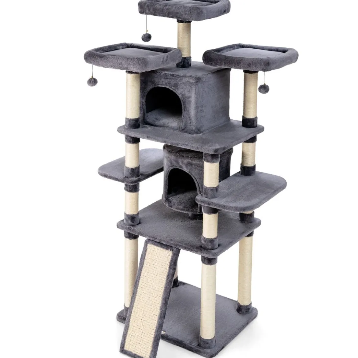 170cm Kratzbaum Kletterbaum Katzenbaum Katzenkratzbaum Kratzmöbel Kratzstämme Höhle mit Spielbälle