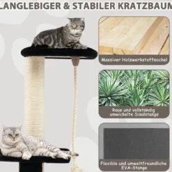 92 cm Kratzbaum mit Höhle & Kratzbrett & Pflegebürste & Ball & Plüschsitz Schwarz