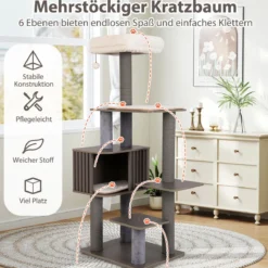 151 cm Kratzbaum mit Katzenhöhle & Kratzpfosten & Ball & Abnehmbaren Matten Katzenbaum