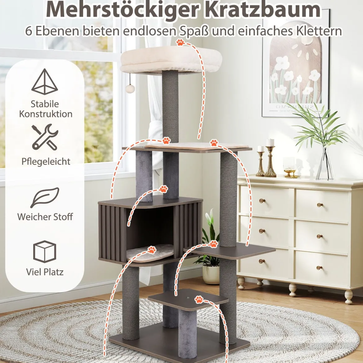 151 cm Kratzbaum mit Katzenhöhle & Kratzpfosten & Ball & Abnehmbaren Matten Katzenbaum