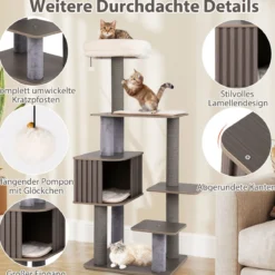 151 cm Kratzbaum mit Katzenhöhle & Kratzpfosten & Ball & Abnehmbaren Matten Katzenbaum
