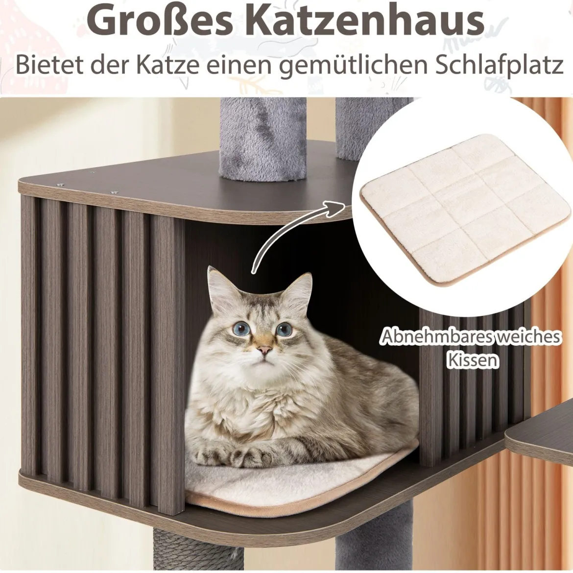 151 cm Kratzbaum mit Katzenhöhle & Kratzpfosten & Ball & Abnehmbaren Matten Katzenbaum