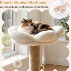96 cm Kratzbaum mit Katzenhöhle & Plattform & Bett & 2 Bällen Katzenturm Katzenkratzbaum Beige
