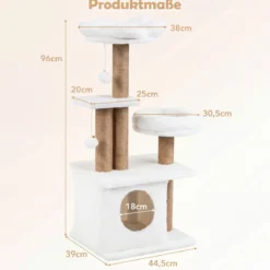 96 cm Kratzbaum mit Katzenhöhle & Plattform & Bett & 2 Bällen Katzenturm Katzenkratzbaum Beige