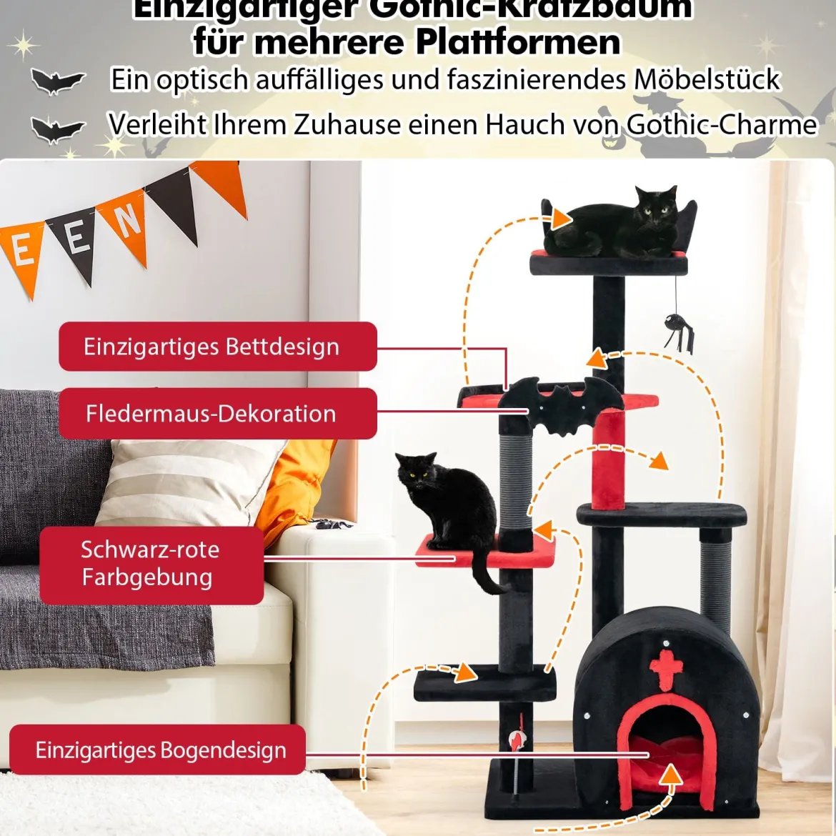 134 cm Kratzbaum mit Kratzsäulen & Katzenhöhle & Plattformen Katzenbaum Kletterbaum
