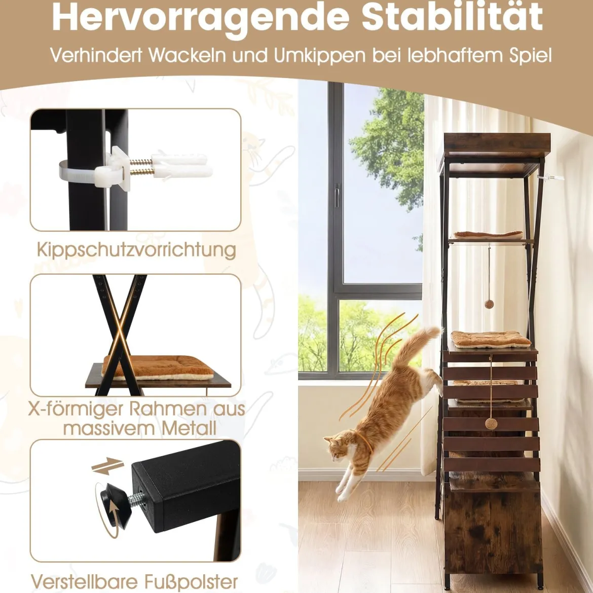185 cm Kratzbaum mit 4 Plattformen & Höhle & Abnehmbaren Matten Katzenbaum Katzenhaus