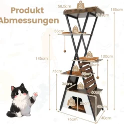 185 cm Kratzbaum mit 4 Plattformen & Höhle & Abnehmbaren Matten Katzenbaum Katzenhaus