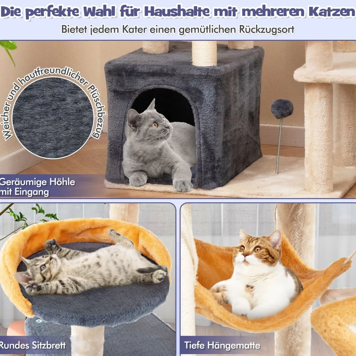 160 cm Kratzbaum mit Sisal-Kratzpfosten & -Brett & Haus Mehrstöckiger Katzenbaum Katzenturm