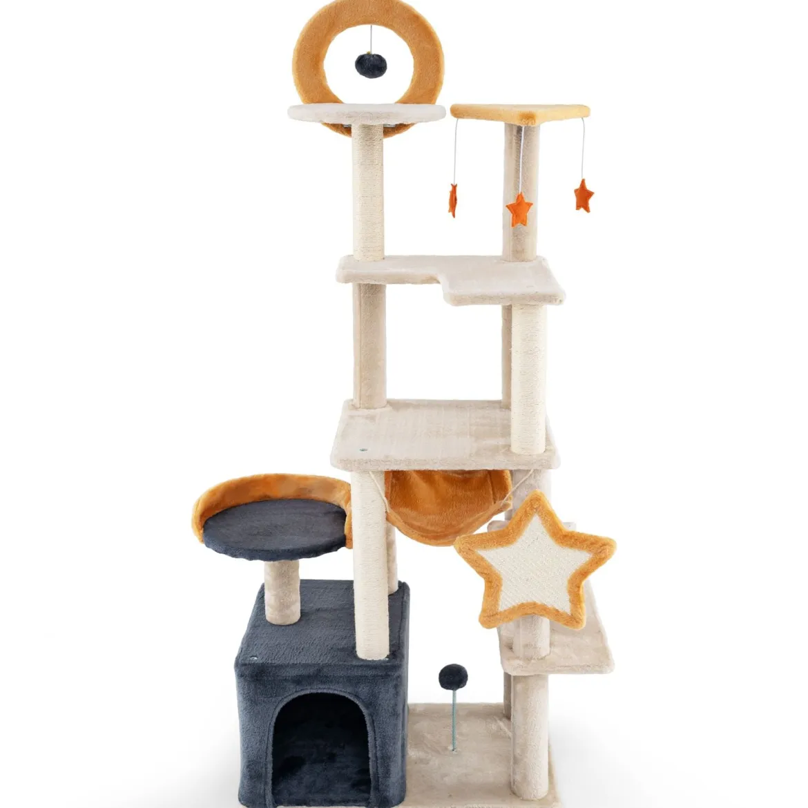 160 cm Kratzbaum mit Sisal-Kratzpfosten & -Brett & Haus Mehrstöckiger Katzenbaum Katzenturm