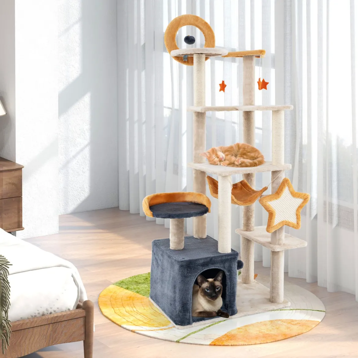 160 cm Kratzbaum mit Sisal-Kratzpfosten & -Brett & Haus Mehrstöckiger Katzenbaum Katzenturm