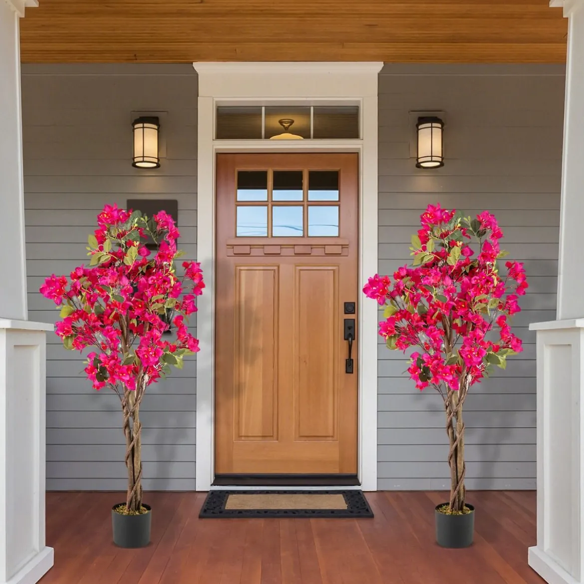 120 cm Kunstbaum mit Blüten im Topf Künstlicher Bougainvillea Baum Künstliche Pflanzen