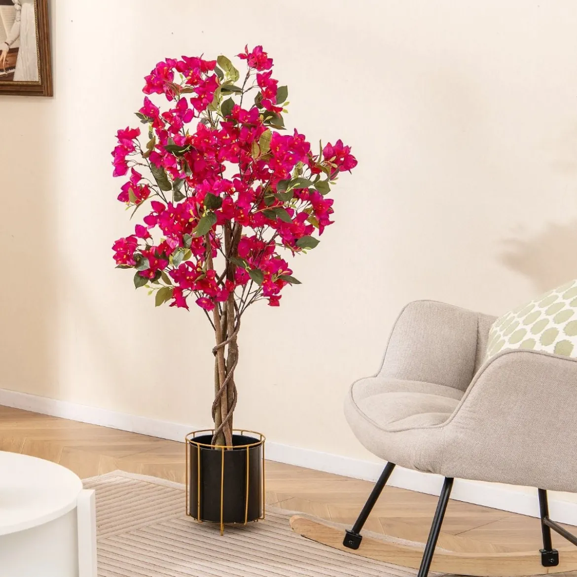 120 cm Kunstbaum mit Blüten im Topf Künstlicher Bougainvillea Baum Künstliche Pflanzen