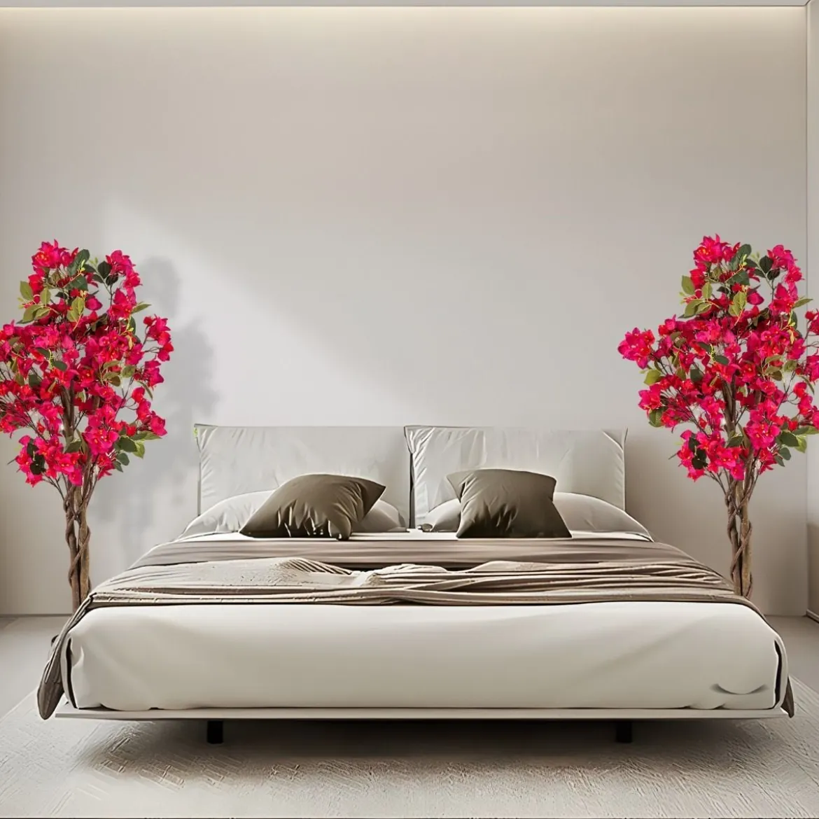 120 cm Kunstbaum mit Blüten im Topf Künstlicher Bougainvillea Baum Künstliche Pflanzen