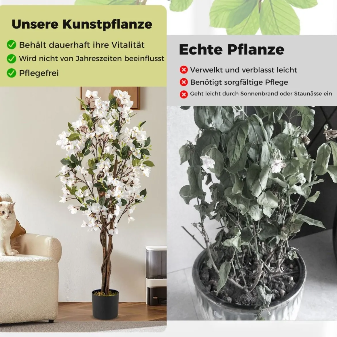 120 cm Kunstbaum mit Blüten im Topf Künstlicher Bougainvillea Baum Künstliche Pflanzen