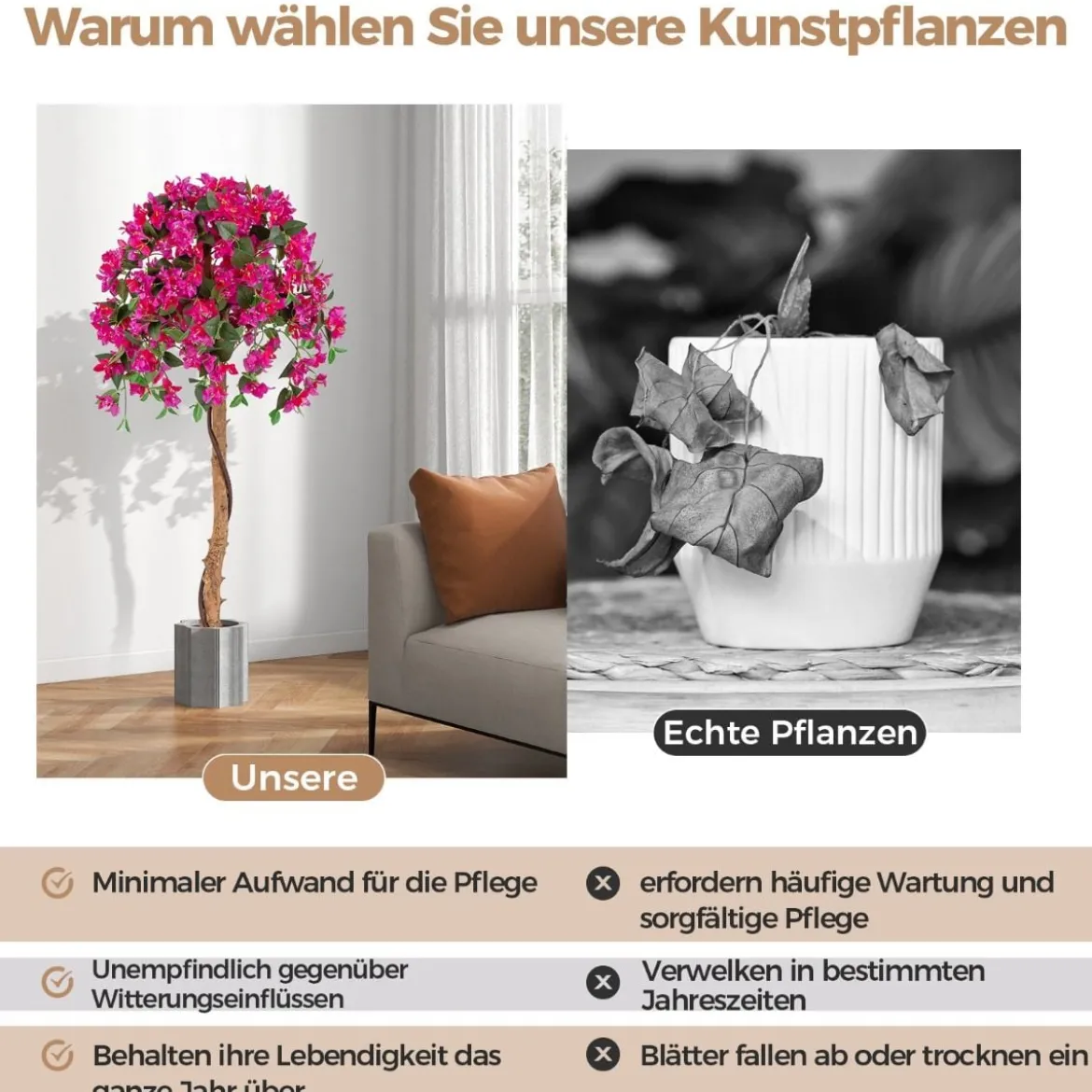 135 cm Kunstbaum mit Blüten Kunstpflanze im Topf Künstlicher Baum mit Azalee-Blumen