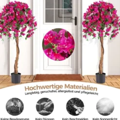 135 cm Kunstbaum mit Blüten Kunstpflanze im Topf Künstlicher Baum mit Azalee-Blumen