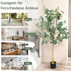 165 cm Kunstpflanze Deko Eukalyptusbaum mit Zementtopf Eukalyptus Zimmerpflanze